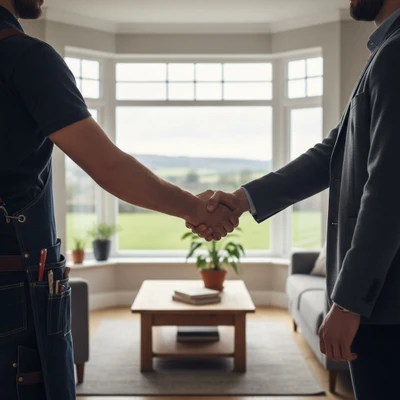 Atelier de menuiserie intérieur avec artisan mesurant une planche de bois clair à l'aide d'un mètre ruban jaune et marquant au crayon rouge