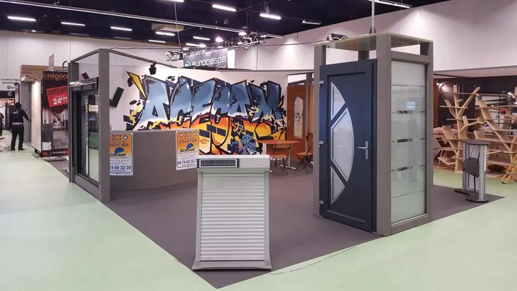 Homme d'affaires mature souriant dans un environnement commercial moderne, portant costume gris et chemise noire, lunettes de vue